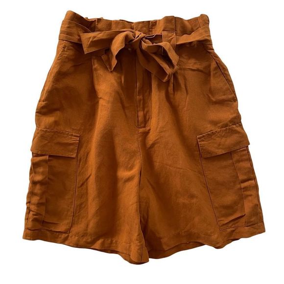 a new day Pants - A New Day High-rise Paper Bag Waist Tie Front Linen Blend Cargo Shorts